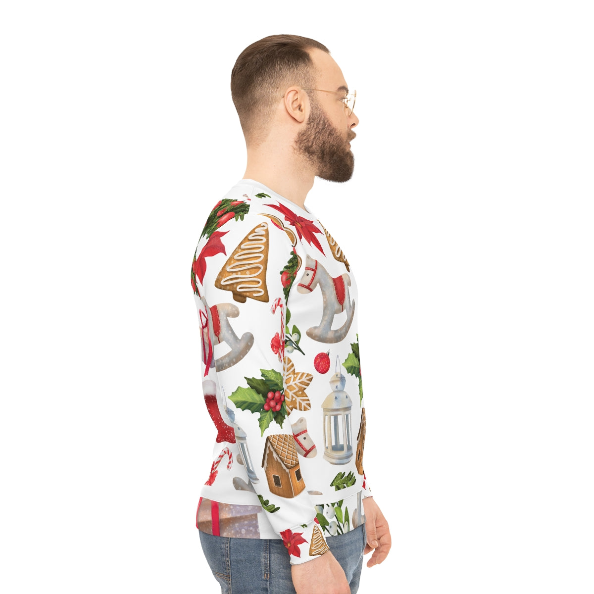 Ugly Christmas Sweatshirt, Gingerbread House, Rocking Horse,