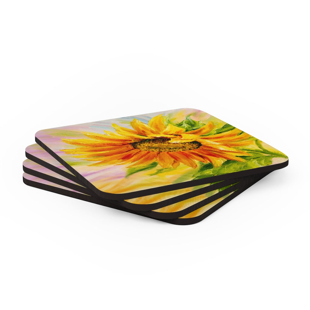 Sunflower Corkwood Coaster Set