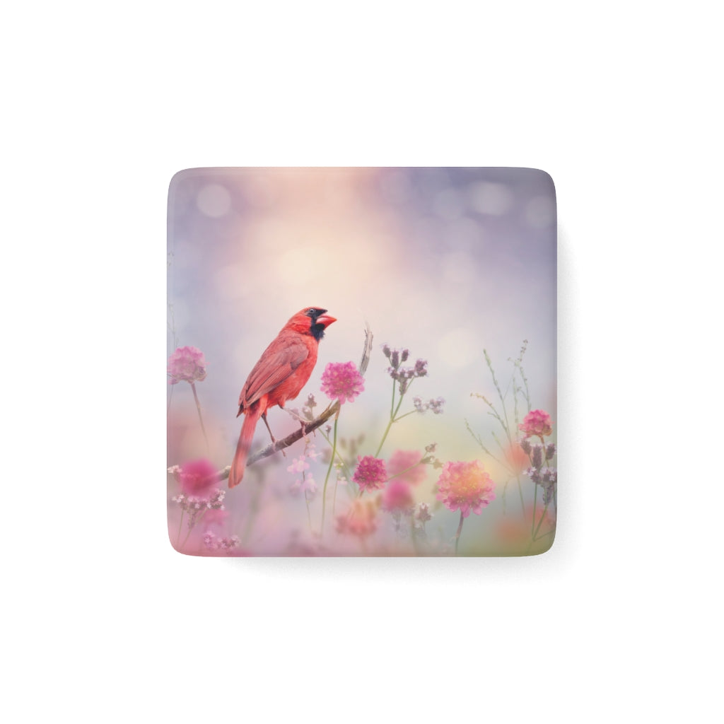 Red Cardinal Porcelain Magnet, Square