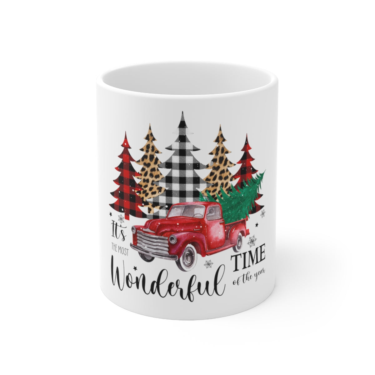 Wonderful Time Ceramic Mug 11oz, Christmas Tree Mug, Holiday Mug, Gift