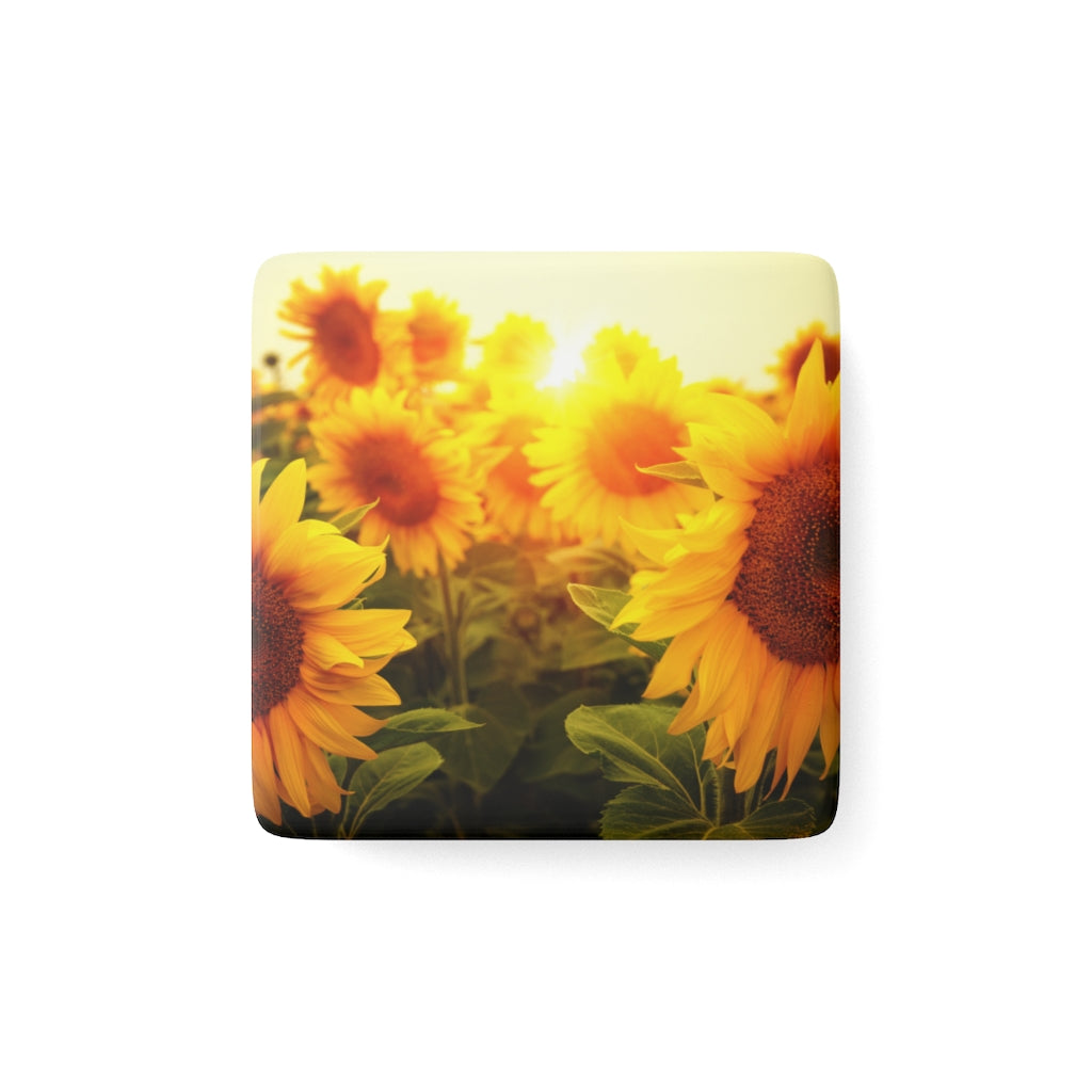 Sunflower Porcelain Magnet, Square