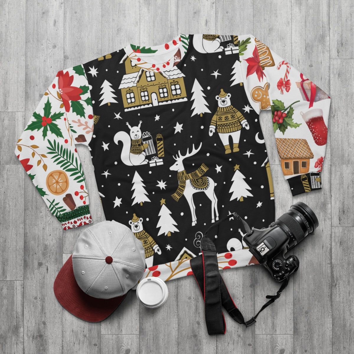 Ugly Cute Sweatshirt, Polar Bears, Deer, Christmas Trees, Women's Sweatshirt, Men's Sweatshirt, Clothing, Poinsettia