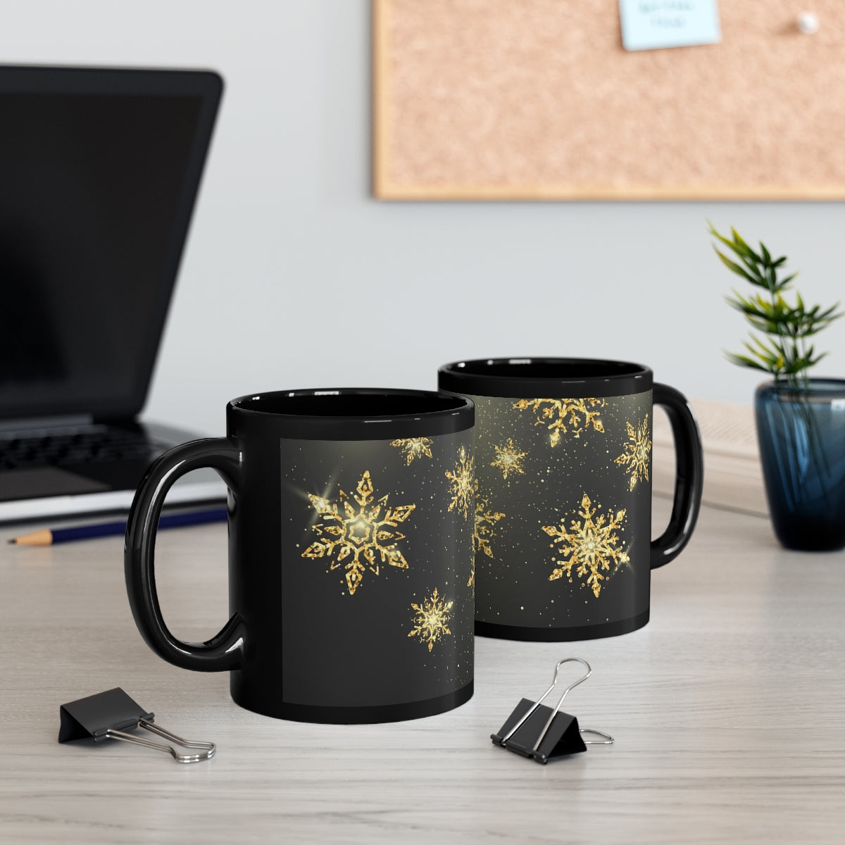 Snowflake 11oz Black Mug, Unique Coffee Mug, Holiday Mug, Holiday Gift