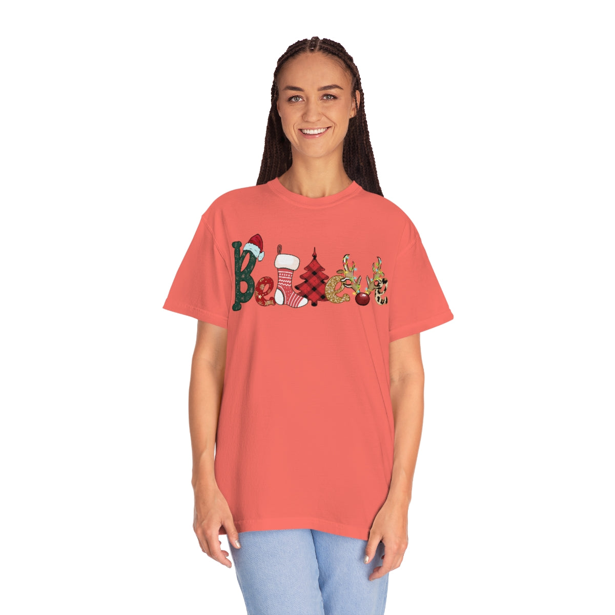 Comfort Colors T-shirt, Retro T-shirt, Believe, Christmas Tree, Christmas Stocking