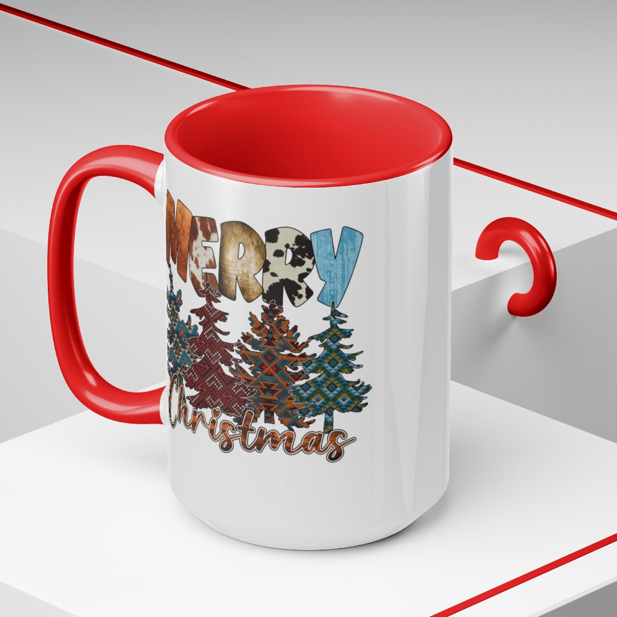 Merry Christmas Trees Coffee Mugs, 15oz