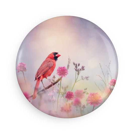 Red Cardinal Button Magnet, Round (1 & 10 pcs)