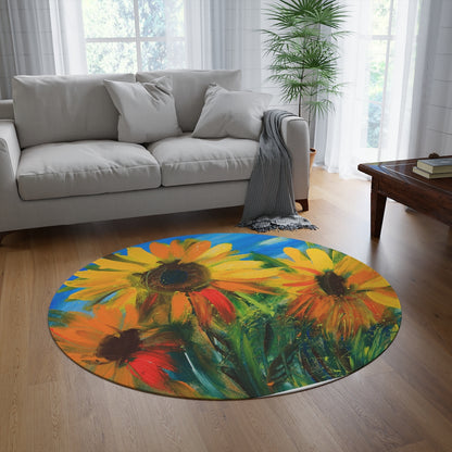 Sunflower Portrait Round Rug