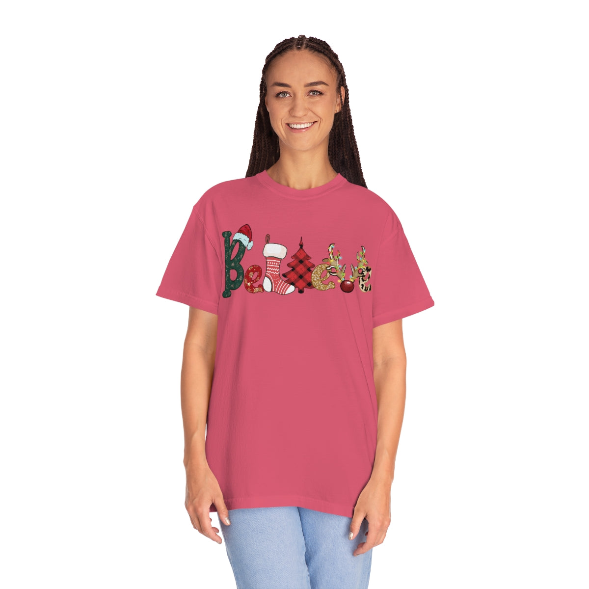 Comfort Colors T-shirt, Retro T-shirt, Believe, Christmas Tree, Christmas Stocking