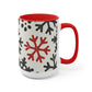 Red Snowflake Coffee Mugs, 15oz, Holiday Mug, Unique Coffee Mug Gift