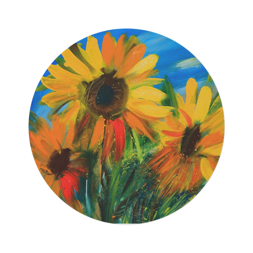 Sunflower Portrait Round Rug