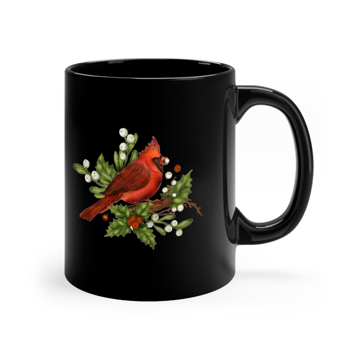 Christmas Cardinal 11oz Black Mug, Unique Mug, Holiday Mug