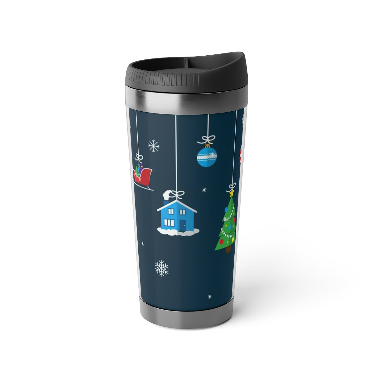 Blue Christmas Stainless Steel Travel Mug with Insert