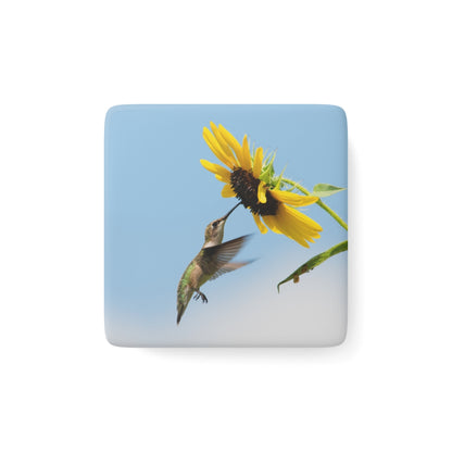 SunFlower Hummingbird Porcelain Magnet, Square