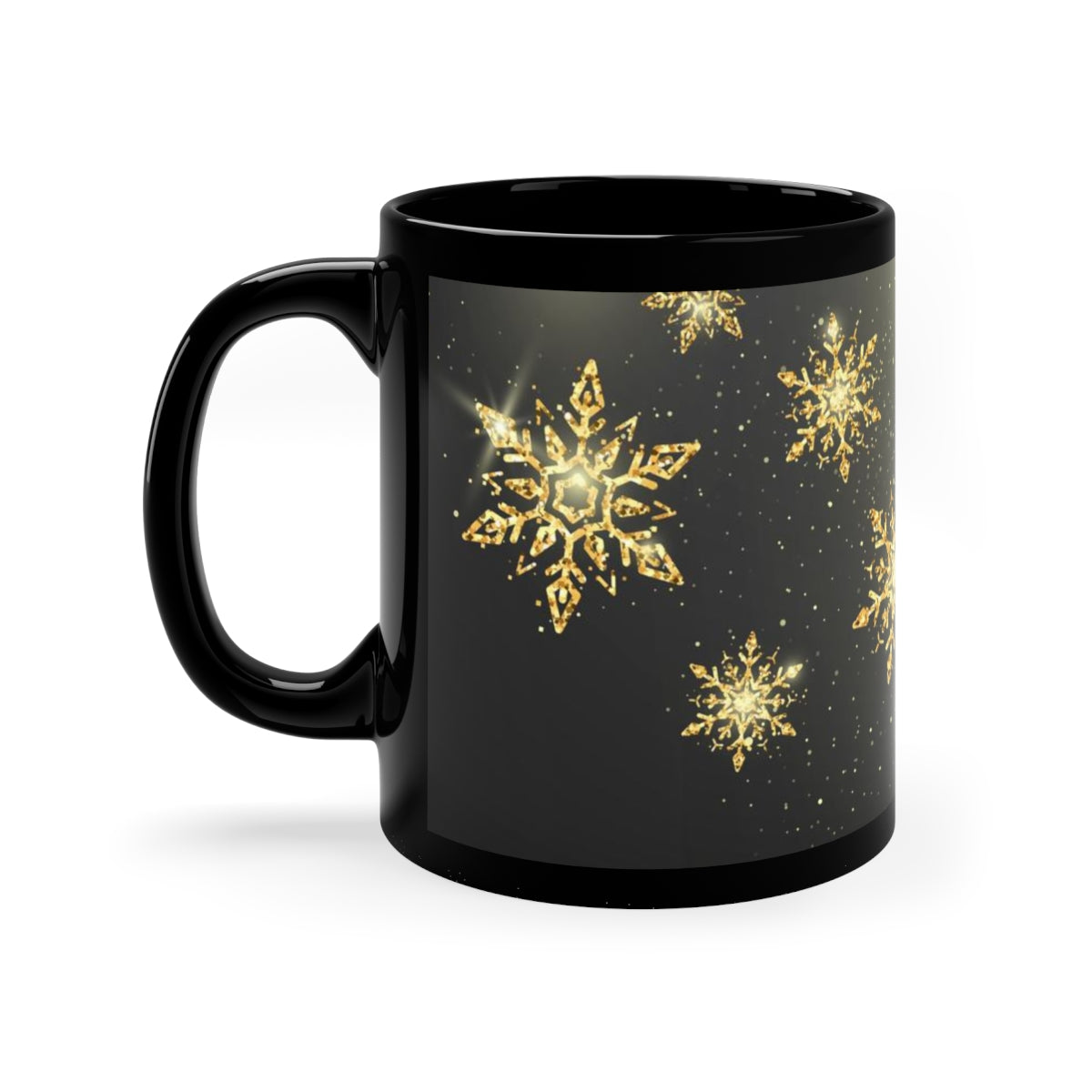 Snowflake 11oz Black Mug, Unique Coffee Mug, Holiday Mug, Holiday Gift