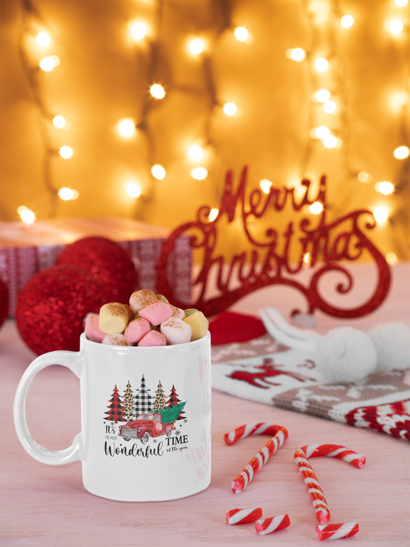 Wonderful Time Ceramic Mug 11oz, Christmas Tree Mug, Holiday Mug, Gift