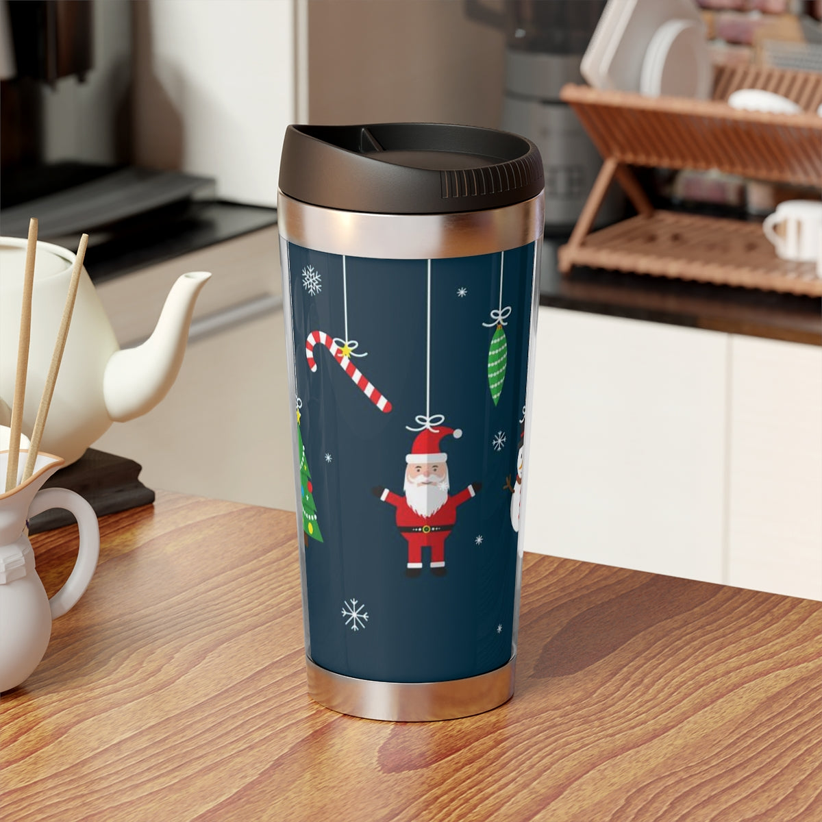 Blue Christmas Stainless Steel Travel Mug with Insert