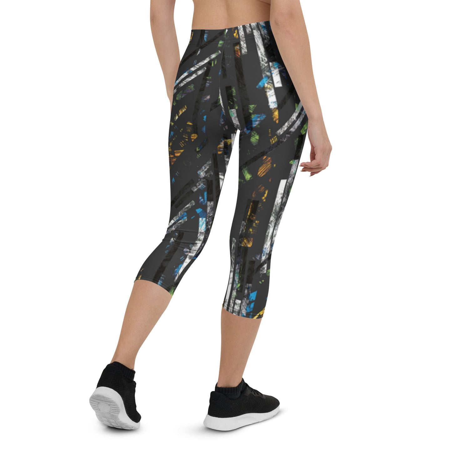 Black White Lightning Capri Leggings