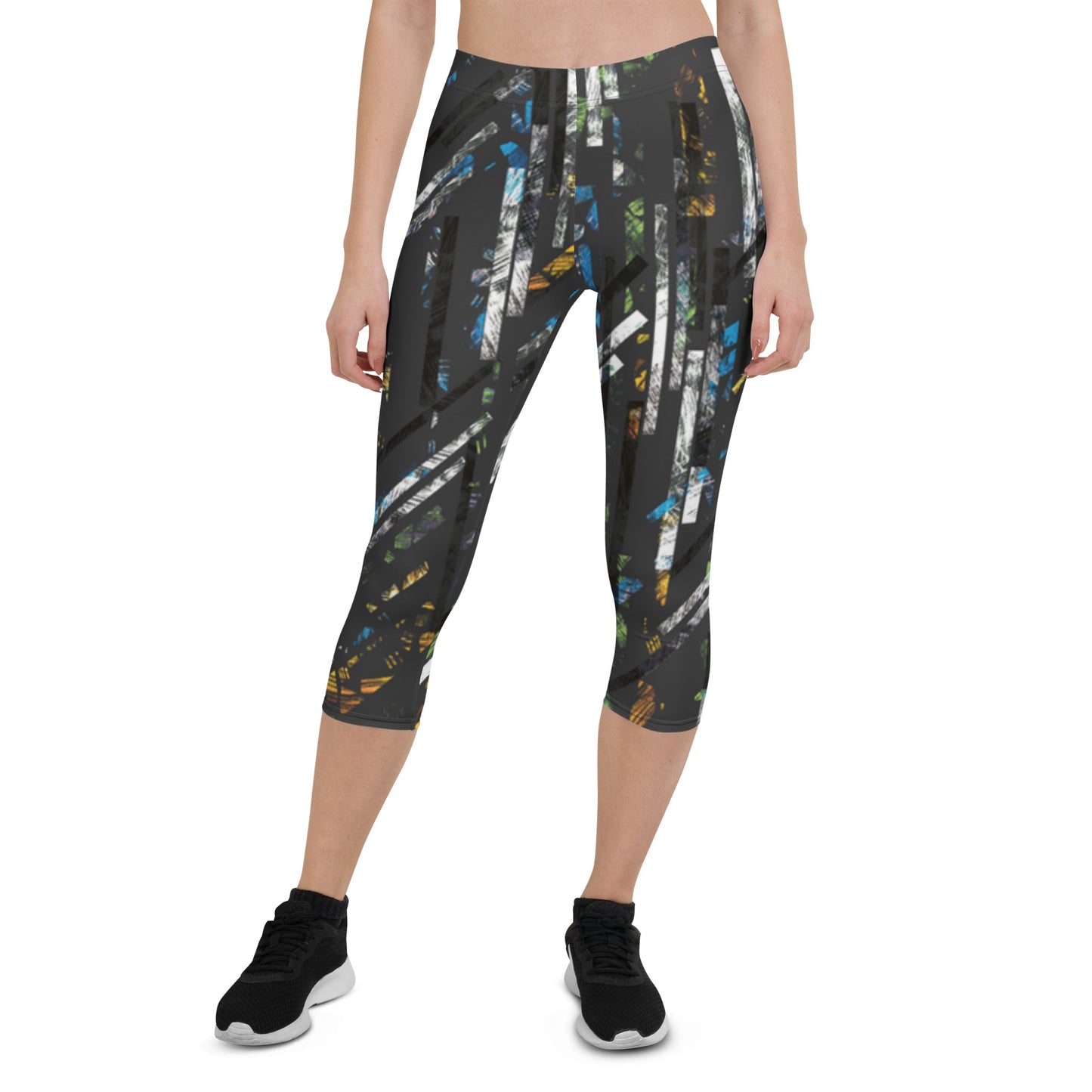 Black White Lightning Capri Leggings