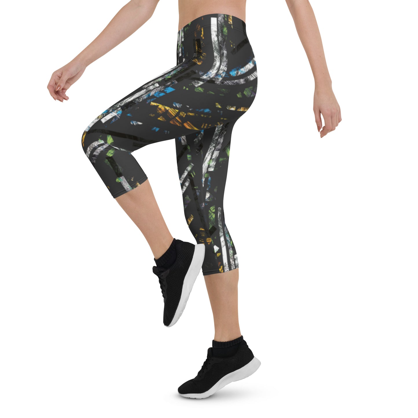 Black White Lightning Capri Leggings