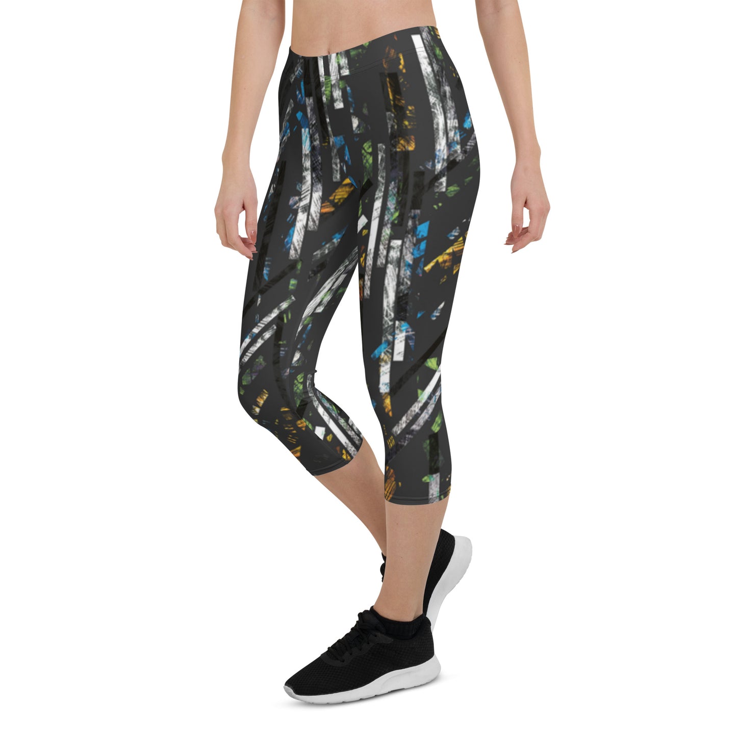 Black White Lightning Capri Leggings