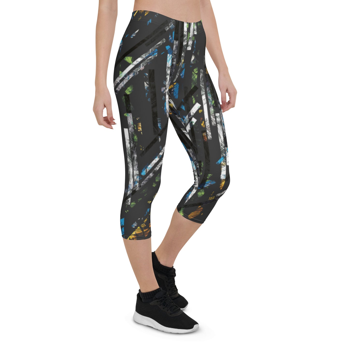 Black White Lightning Capri Leggings