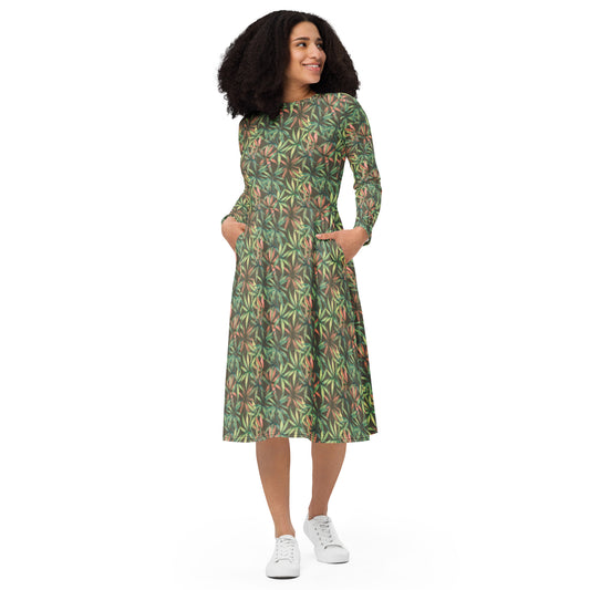 Green Tea Long Sleeve Midi Dress