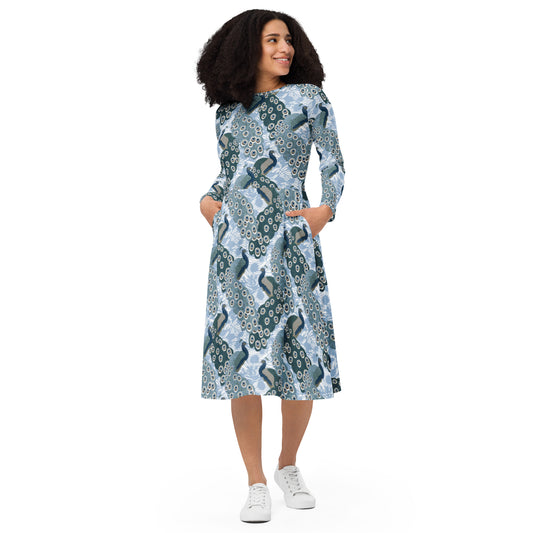 Peacock Long Sleeve Midi dress