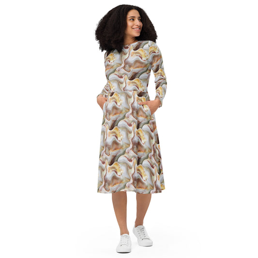 Brown Long Sleeve Midi Dress