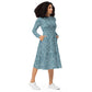 Blue and White Long Sleeve Midi Dress