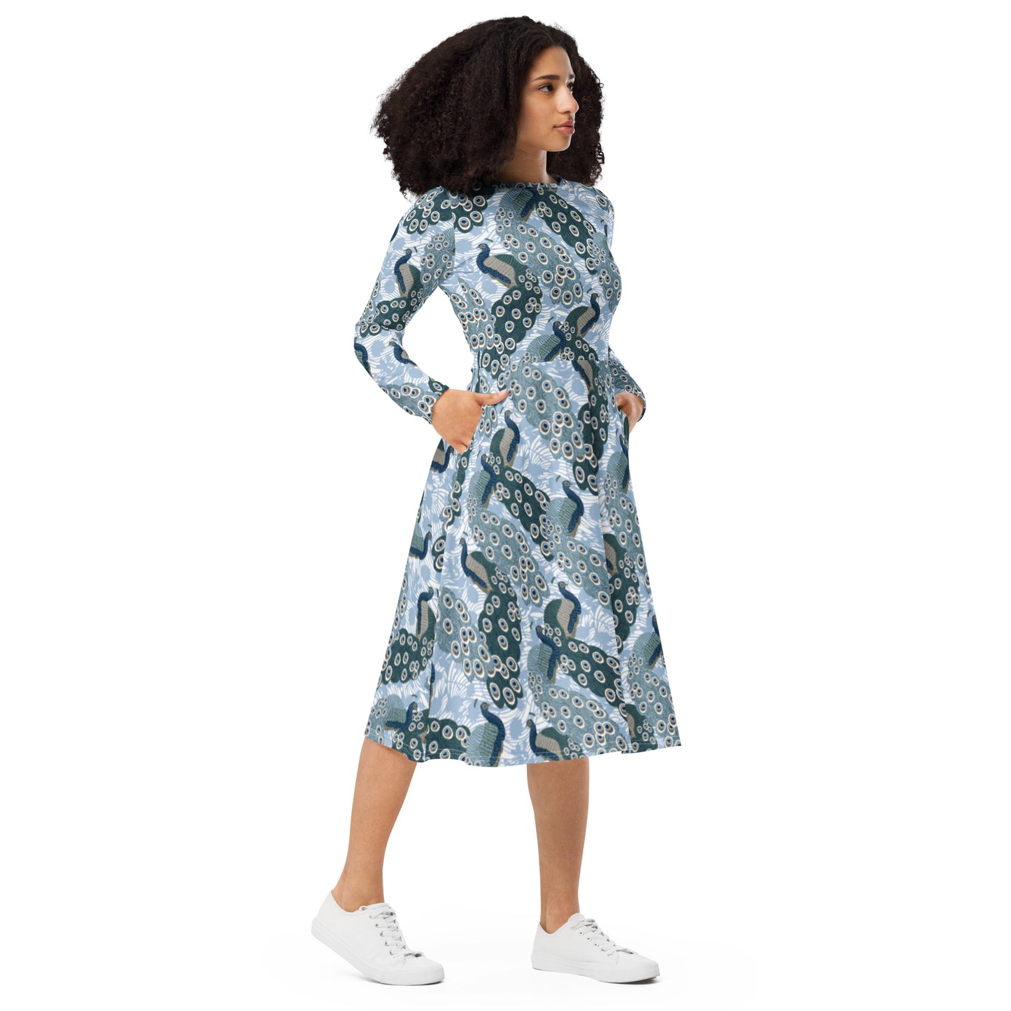 Peacock Long Sleeve Midi dress