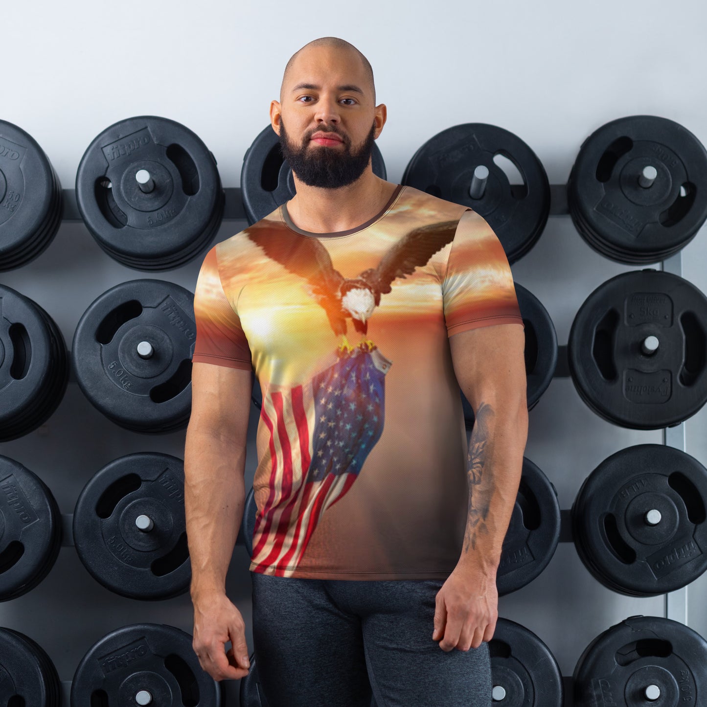 Eagle American Flag  Men's Athletic T-shirt