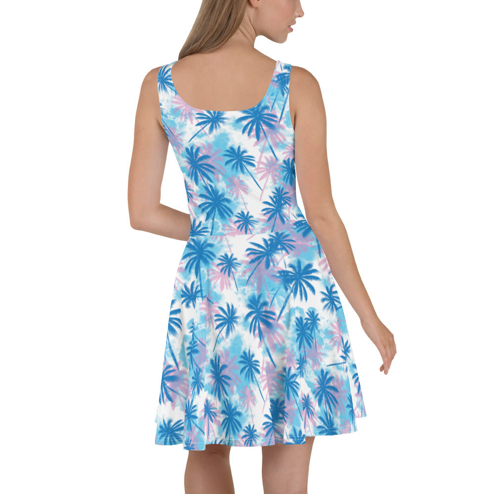 Blue Palm Skater Dress