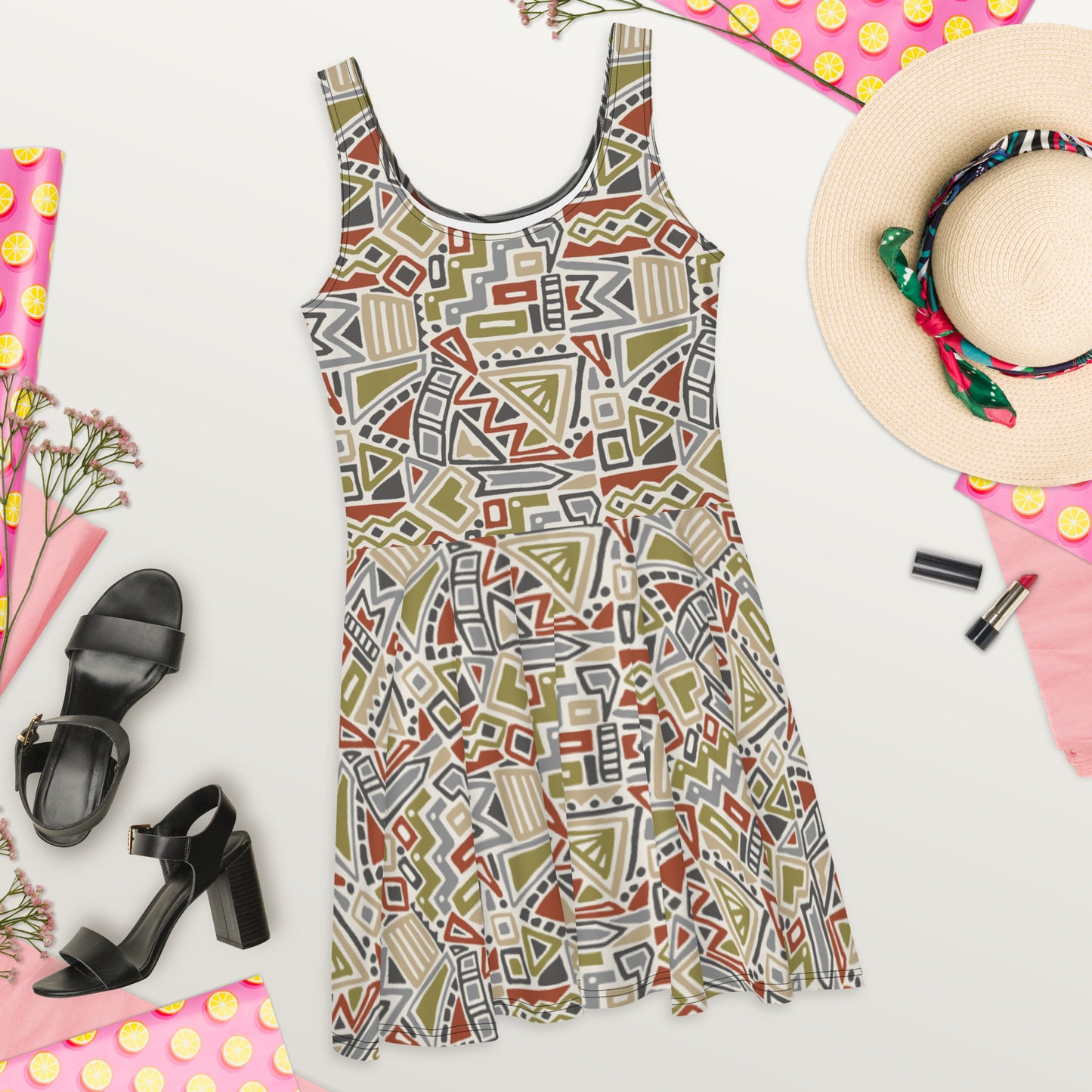 Green Geo Skater Dress