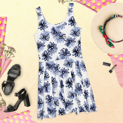 Black and White Floral Skater Dress
