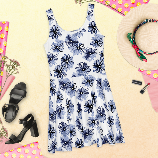 Black and White Floral Skater Dress