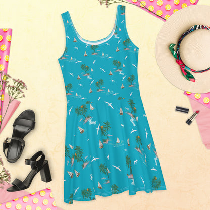 Palm and Gulls Skater Dress