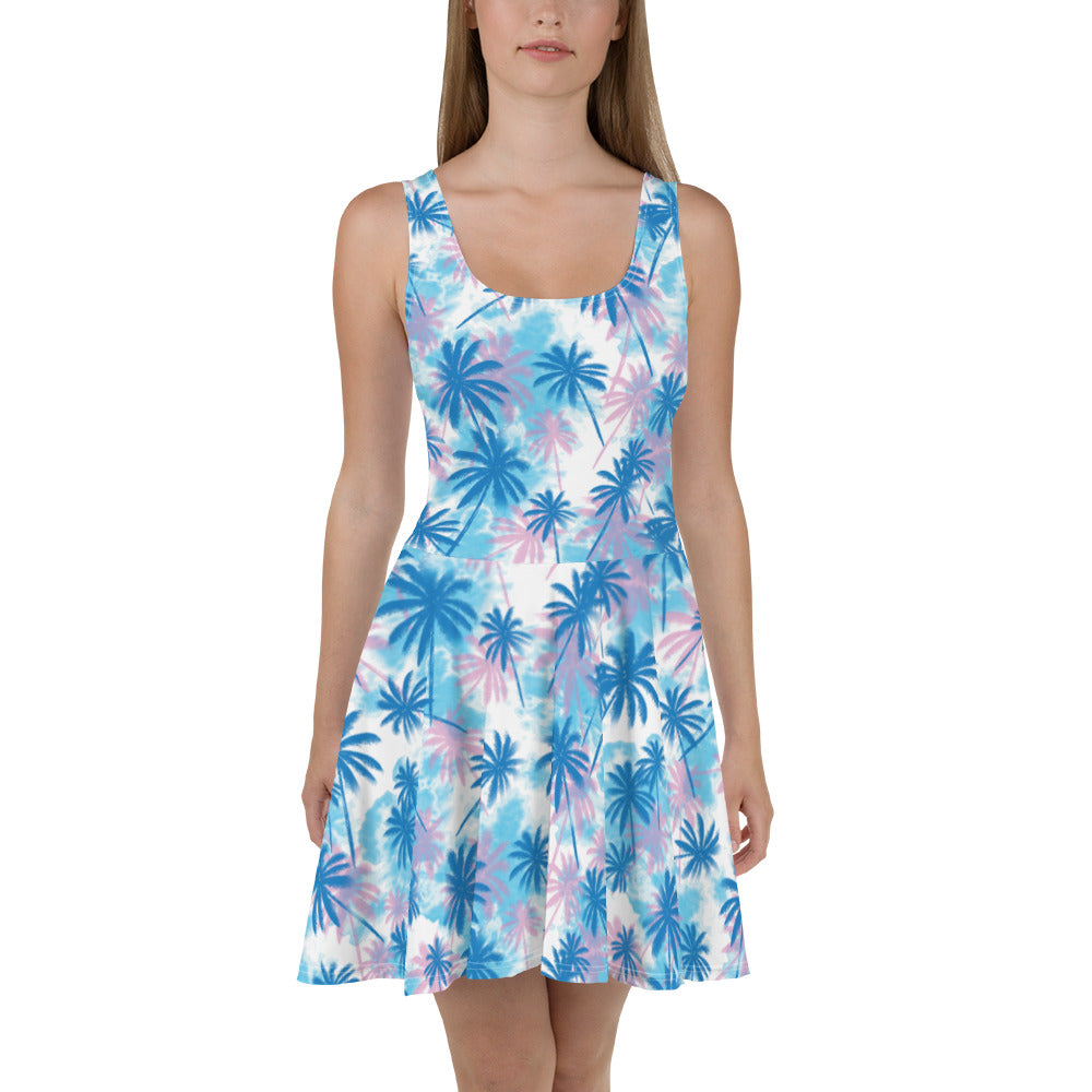 Blue Palm Skater Dress