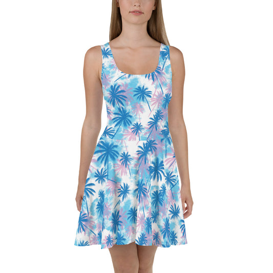 Blue Palm Skater Dress