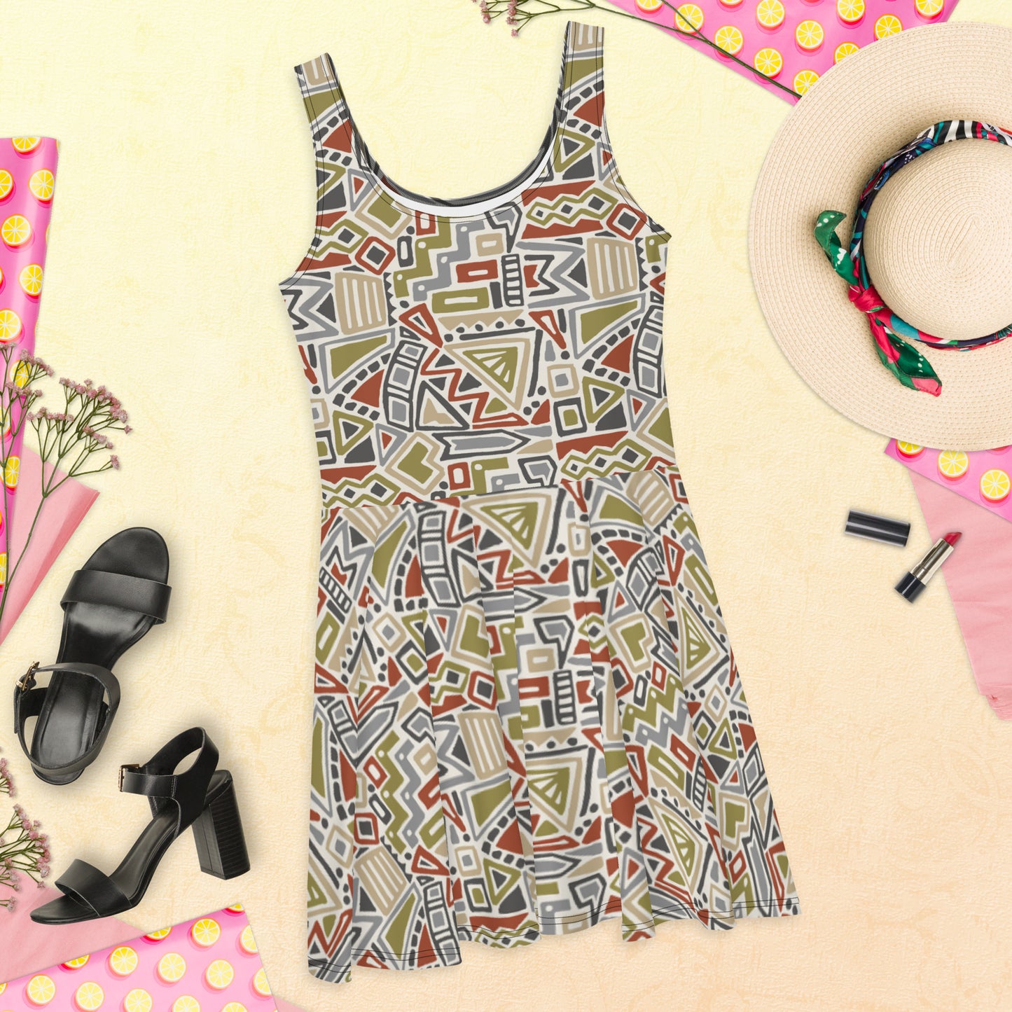 Green Geo Skater Dress
