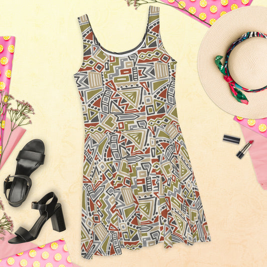 Green Geo Skater Dress