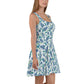 Blue Palm Frond Skater Dress