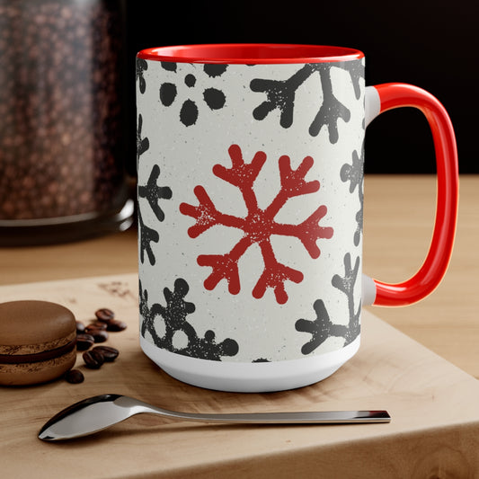 Red Snowflake Coffee Mugs, 15oz, Holiday Mug, Unique Coffee Mug Gift