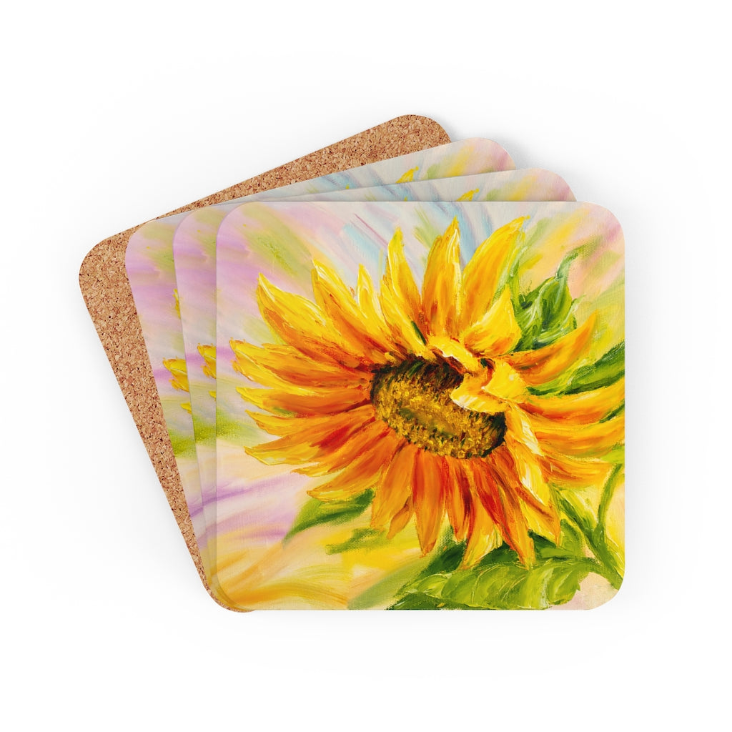 Sunflower Corkwood Coaster Set