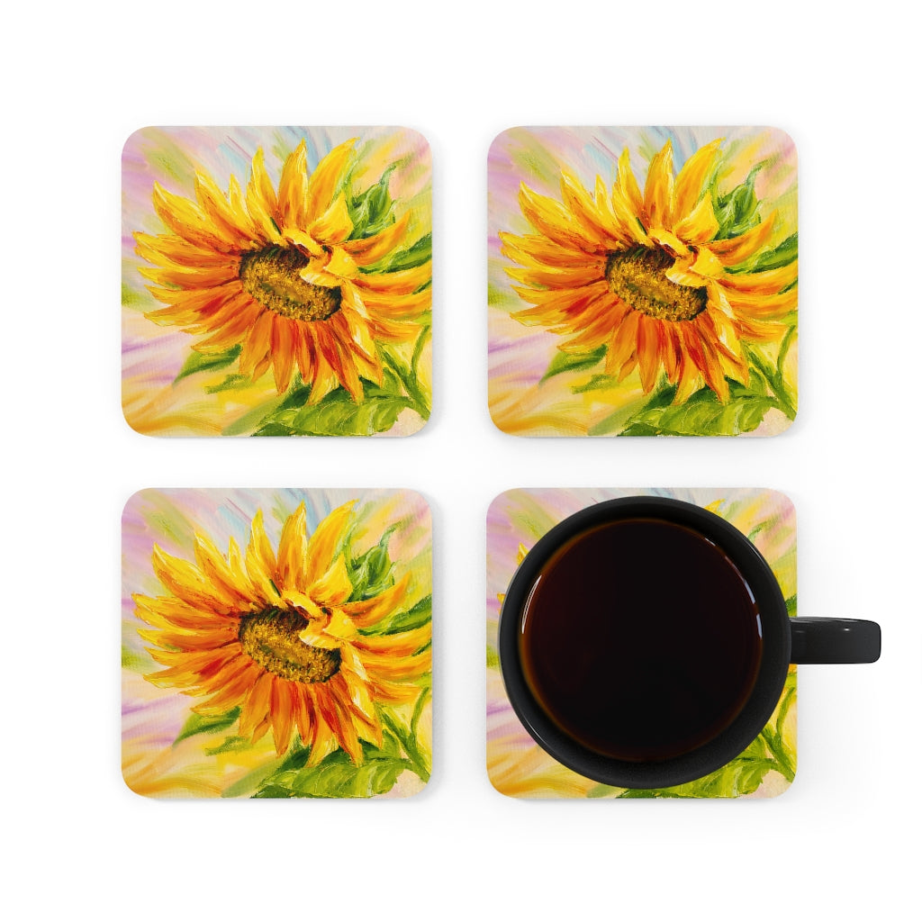 Sunflower Corkwood Coaster Set