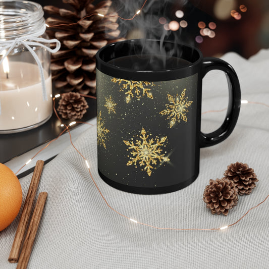 Snowflake 11oz Black Mug, Unique Coffee Mug, Holiday Mug, Holiday Gift