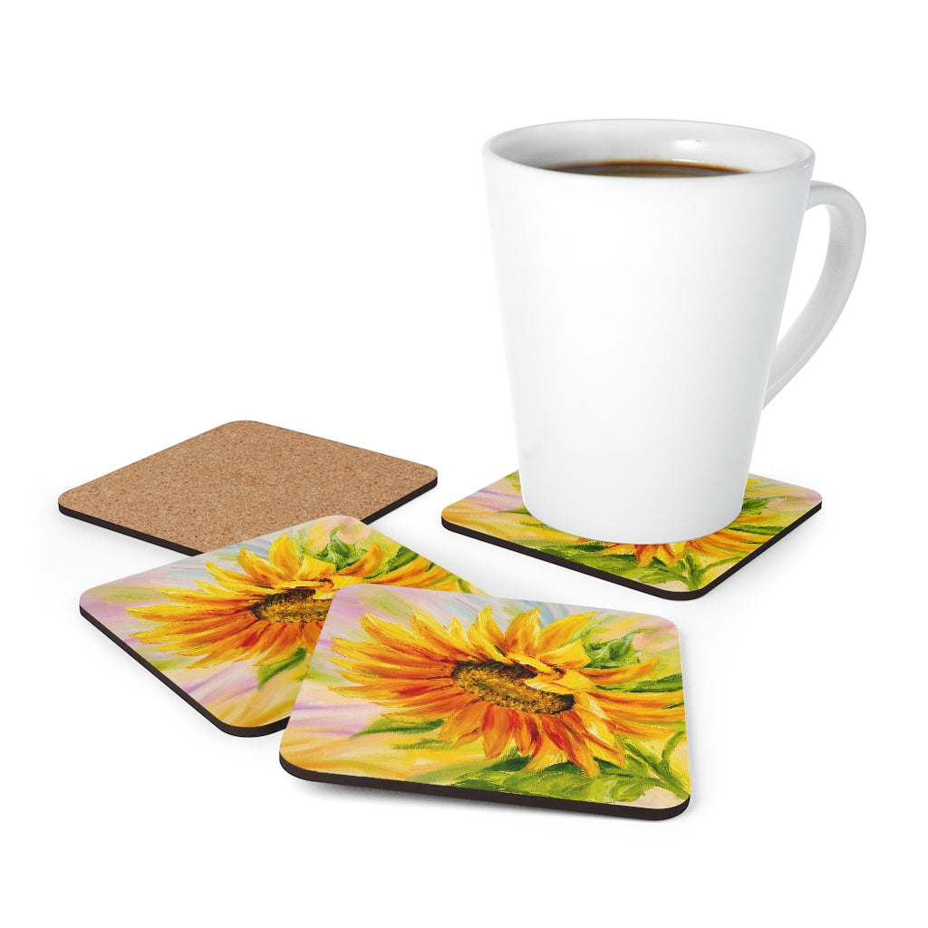 Sunflower Corkwood Coaster Set