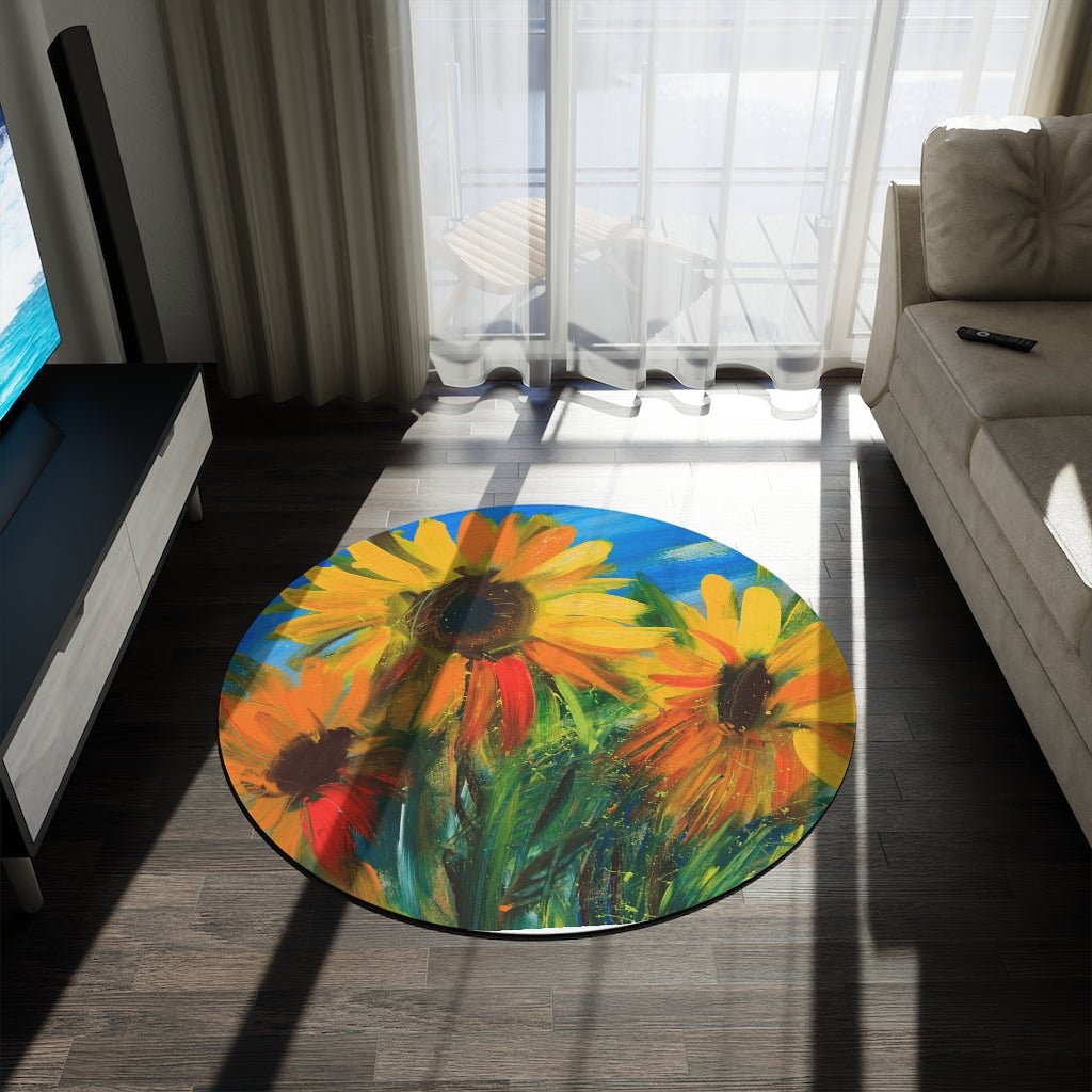 Sunflower Portrait Round Rug