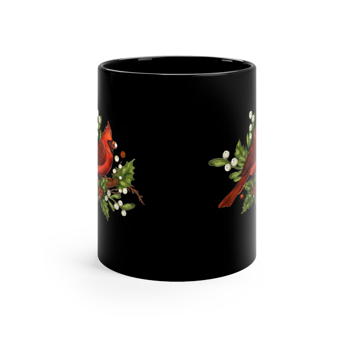 Christmas Cardinal 11oz Black Mug, Unique Mug, Holiday Mug