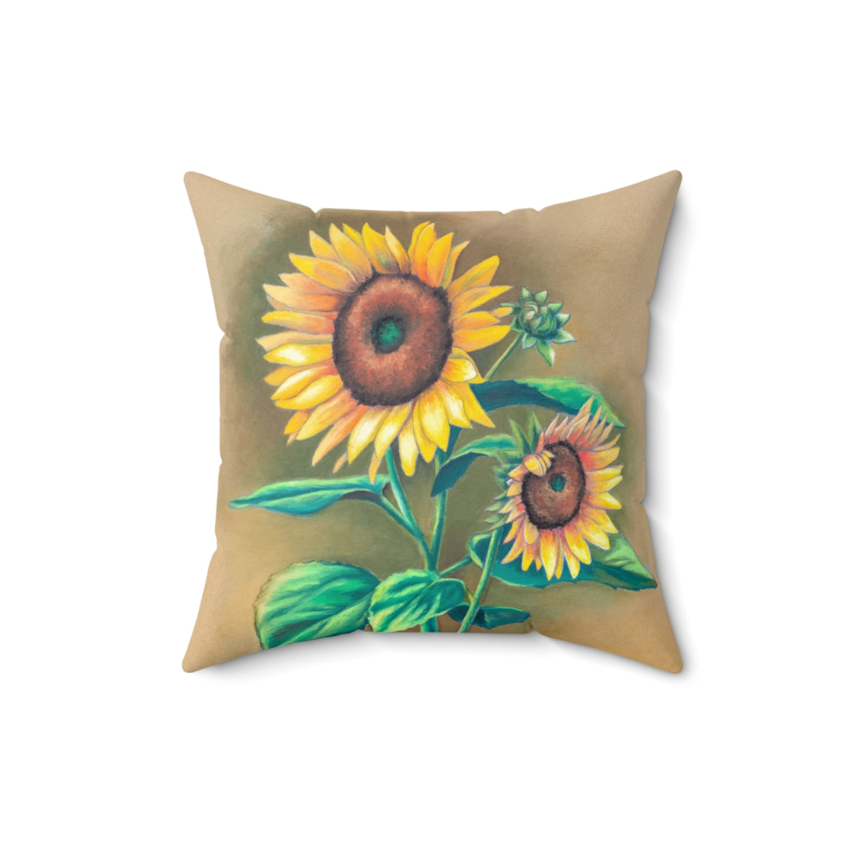 Faux Suede Square Sunflower Bouquet Pillow